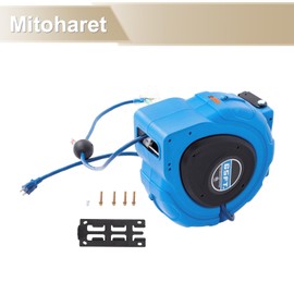 65FT Retractable Extension Cord Reel 12AWG Blue for Wall Installation Design