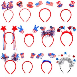 24 Pcs Patriotic Head Boppers Headband 4th of July American Flag Headband Independence Day Accessories Red White Blue America Headband Bulk for Kids Adults Veteran Day Party Favor Supplies Decor