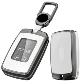 K LAKEY Alloy Metal Key Fob Cover,Compatible with Land Rover Range Rover Evoque Velar Sport Discovery Jaguar XE XF XJ F-Pace F-Type Key Fob,Armor TPU Key Fob Case White