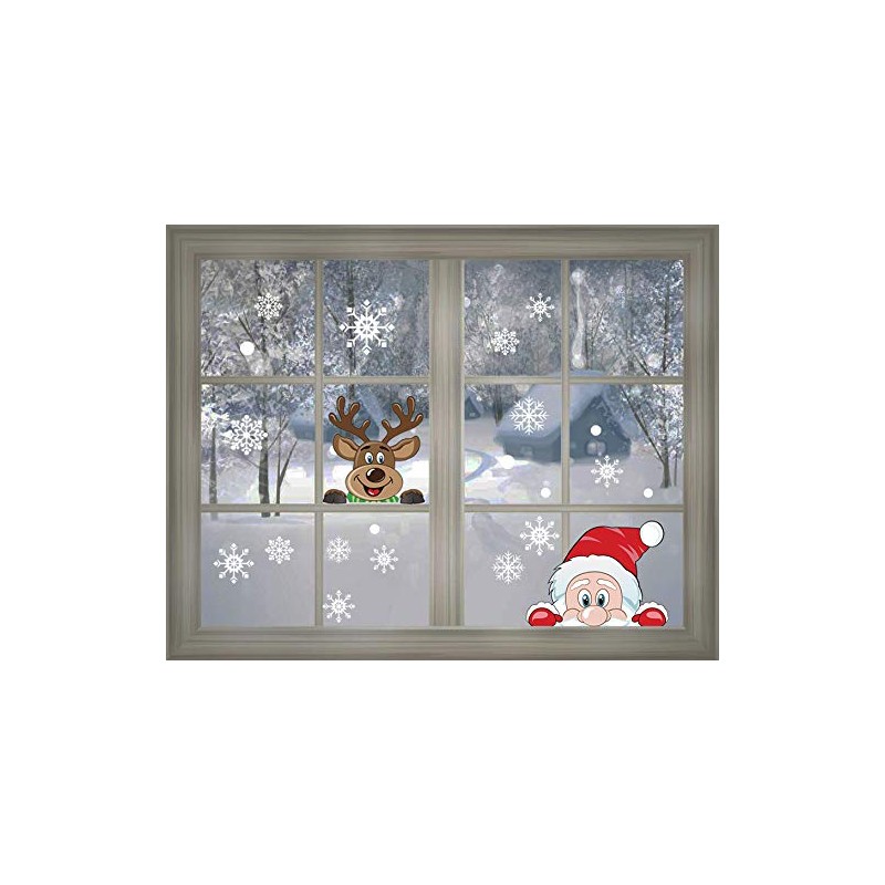 CCINEE 6 Sheets 300 Pcs Christmas Window Clings, Snowflake Reindeer