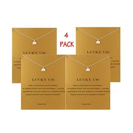 Collar con diseño de trébol de la amistad del río Cientos River con elefante de la buena suerte con tarjeta de mensaje (4 unidades)