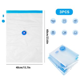 AYNKH 3 Pcs Vacuum Storage Bags for Clothes,40x60cm Travel Essentials Sealer Compression Bags Save 80% Space Reusable Vacuum Storage Bags for Travel Bedding Cushion and Duvets