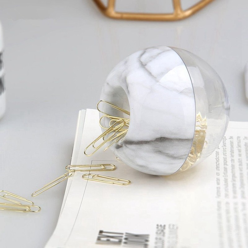 Liseng Gold Office Clips in Elegant Magnetic Marble Clip Holder,