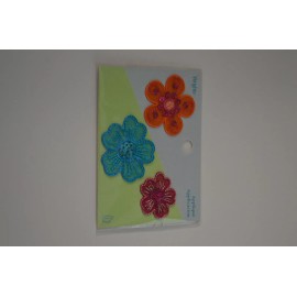 Wright Applique- Iron On - 3 Flowers= Orange, Turquoise, Magenta, all with Sequins