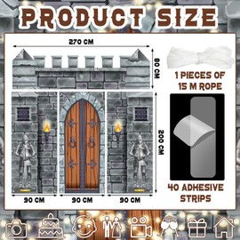 VitalCozy 4 Pcs Medieval Party Decorations 6.5 x 3 ft Castle Door Covers Medieval Decor Castle Backdrop Themed Party Supplies Medieval Wall Decor Medieval Entrance Decoration