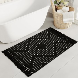 Tritard Boho Runner Rug 2x6 - Washable Hallway Rug with Tassel, Lightweight Woven Farmhouse Kitchen Runner Rugs Cotton Moroccan Indoor Low Pile Carpet for Entryway, Laundry, Bathroom, Black and White
