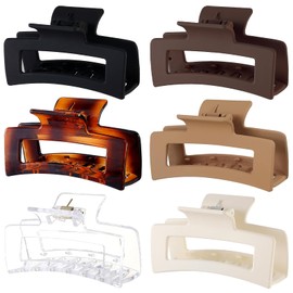Sisiaipu 3.5 Inch Medium Hair Claw Clips 6 Pack Brown Hair Clips for Women Square Claw Clips Rectangle Clips for Hair Banana Jaw Clips Hair Accessories for Girls -Amber