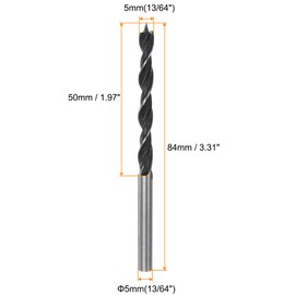 HARFINGTON Brad Point Drill Bits 5mm(13/64") Dia Straight Round Shank Drill Metric Brad Point 1.26" Drilling Depth Spiral Twist Drill Bits for Carpenter Woodworking Plastic Rubber
