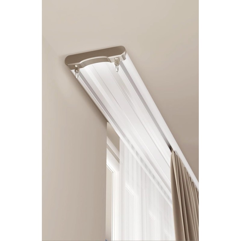 Silent Double Curtain Track Ceiling Mount 6'/8'/10'/12'/15', Wide 4" White