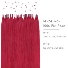 WENNALIFE I Tip Hair Extensions Human Hair Extensions For Women 100g 200s 14 Inch Red Itips Rallonge Cheveux Humain Remy Itip Human Hair Extensions Straight Invisible Cold Fusion