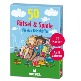 moses 30261 50 Puzzles and Games Suitcase, Card Set with Fun tasks for on The go and When Travelling, Multicoloured