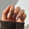 Brown Press on Nails Medium Almond MABKJLF Fake Nails False