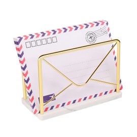 Jeasor Modern Mail Holder for Home Office, Metal Letter Organizer Sorter for Desk, Cutout Mail Envelope Design, Bill Filling Paper Document Rack, Envelope Storage Rack with Marble Base