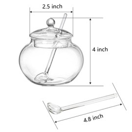 Frcctre Set of 2 Glass Sugar Bowl with Spoon and Lid, 11 Ounces Clear Salt Spice Pepper Seasoning Jar Condiment Container for Home Kitchen Coffee Bar
