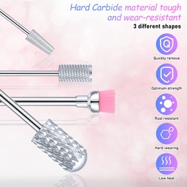 10 Pieces Nail Drill Bits Set, 3 Pieces Cone Tapered Barrel Carbide Nail Cuticle Drill Bit, 3 Pieces Flat Top Large Barrel Carbide Bit, 3 Pieces Round Top Large Barrel Head Nail Carbide Bit (Silver)