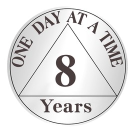 8 Year Sobriety Coin with PU Leather Keychain - One Day at a Time Sobriety Chip, AA Chips and Medallions, Sober Token, Sobriety Gifts, Recovery Gift for Men and Women - Stay Strong, Stay Sober