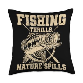 Angler, Fischer, Angel Fish Fish Outifts And Gifts Angel, Angler Fisherman Outfit Bass Fishing Throw Pillow, 18x18, Multicolor