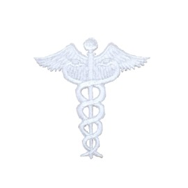 White Caduceus - Medical/Nursing - Embroidered Iron on Patch
