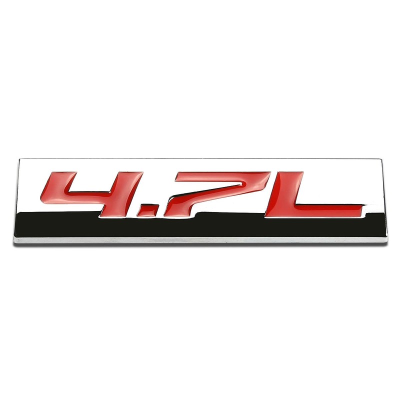 Auto Dynasty Chrome Finish Metal Emblem 4.7L Badge, (Red Letter)