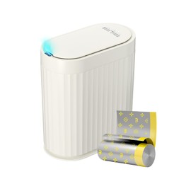 MRBIN Small Trash Can for Bathroom, Automatic Touchless Garbage Bin with Lid, 2 Gallon Plastic Slim Waste Basket for Office and Kitchen, Electric Motion Sensor Bedroom Bin, Cream White