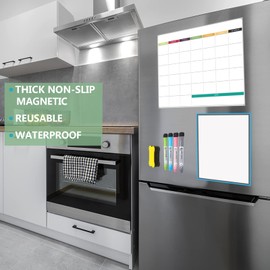 JaoNanl Dry Erase Magnetic Monthly Calendar Whiteboard, Reusable Kitchen Fridge Planner, White Blank Board with 4 Fine Point Markers and Magnetic Eraser Perfect for Refrigerator, Office, Classroom