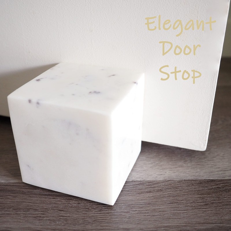 Marble Bookends Handcrafted Heavy Marble Cube Square Bookshelf Decor Set