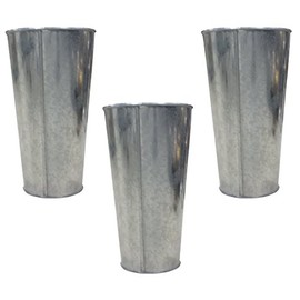 Hosley Set of 3 Galvanized Vases French Buckets 9 Inch High. Ideal for DIY Craft and Floral Projects Party Favors Festivities Wedding O3