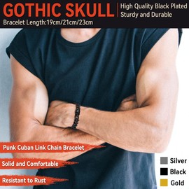 FaithHeart Punk Skull Bracelet Sturdy Cuban Link Chains Black Stainless Steel Gothic Skeleton Jewelry for Men Female