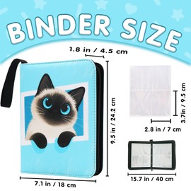 Cute Cat Card Binder, 400 Pocket Card Album for Girls Gifts, Black Cat kitten Trading Game Card Holder Album for Standard Size Cards, Collectible Game Collection Case (Blue)