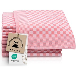 ZOLLNER Set of 10 Tea Towels, Cotton, 46 x 70 cm, Super-Absorbent and Durable Dishcloths, Washable up to 60 °C, Red/Chequered, Catering Quality, OEKO-TEX®-Certified
