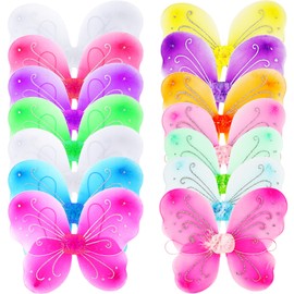 Flahard 14 Pack Girls Fairy Wings Bulk Butterfly Wings Butterfly Angel Costume Wing for Kids Cosplay Wedding Decoration Party Dress up, 13 Colors
