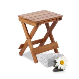 Folding Stool, Portable Outdoor Household Square Bamboo Stool Folding Furniture Fishing Chair Seat Foldable Design for Living Room Bathroom Bedroom Garden