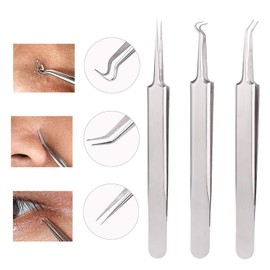 Blackhead Remover Tweezers,Comedone Extractor, 3 in 1 Professional Stainless Skin Zit Acne Blemish Whitehead Popping Removing Surgical Tools Set, Silver