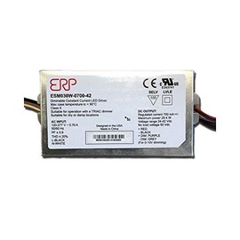ERP ESM030W-0700-42 LED Power Supplies 120-277 Vac, 87% eff, Rectangular Metal Case, Forward/Reverse Phase & 0-10V dimming, 1-100% dim Range, 29.4 W max, 700 mA Iout, 42 V max Vout