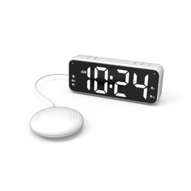 Professional Vibration Clock XXL Display for Seniors Vibrating Alarm 2 Alarm Times Adjustable + Vibration Cushion for Bed for Hearing Impaired People + Deep Sleepers (White)