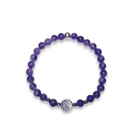 Majas Perlen Amethyst Armband Perlen echt 6mm Lebensbaum Hämatit - Größe 16 bis 18cm - Handmade Perlenarmband für wahre Liebe Inspiration Energie - Spiritueller Esoterischer Schmuck Unisex