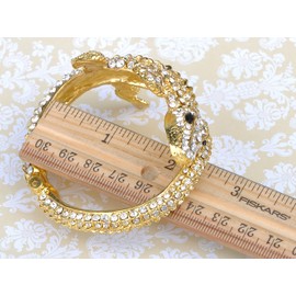Alilang Womens Golden Tone Clear Rhinestones Exotic Alligator Crocodile Bangle Bracelet