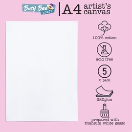 abeec A4 Artist Canvas 5 Pack | 100% Cotton Acid-Free Framed Canvas for Painting | 280gsm Pre-Stretched Canvas Board | 29.7 x 21cm Art Panels for Acrylics & Oils