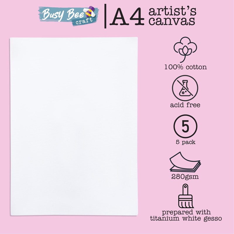 abeec A4 Artist Canvas 5 Pack | 100% Cotton Acid-Free
