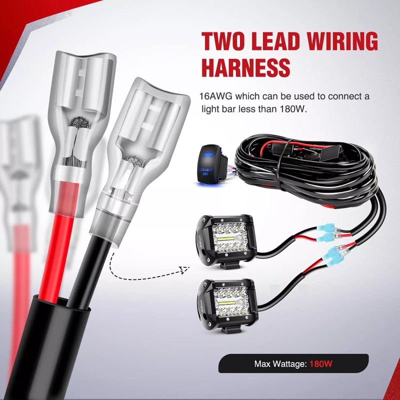 Nilight 16AWG LED Light Bar Wiring Harness Kit 12V On/Off