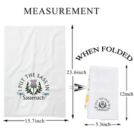PLITI Outlander Themed Gift I Put The Sass In Sassenach Kitchen Towel Sassenach Dragonfly Gift Scottish Thistle Gift (Put Sassenach TWU)