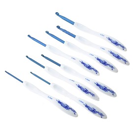 8 piezas de gancho de ganchillo de aleación de aluminio estampado de flores azules para tejer sombreros, suéteres, calcetines de bebé, bufandas, etc