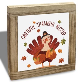 Grateful Thankful Blessed Signs, Rustic Wooden Plaques Sign, Thanksgiving Home Decor, Farmhouse Pallet Fall Decor, Thanksgiving Party Decoration Ornaments Autumn 12