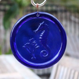 Mission Glass Works 4-Inch Tiny Seahorse Suncatcher in Cobalt Blue from Our Beach Collection - A Stunning Window Ornament and Gift from Pressed from Carved Steel Dies Made in The USA