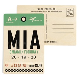 Miami, Florida, MIA, Luggage Tag (4x6 Birch Wood Postcards, 2-Pack Stationary, Rustic Home Wall Decor)