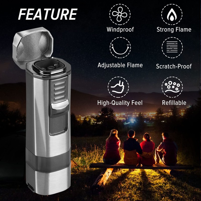 Kantion Torch Lighter, 4 Jet Flame Lighter Refillable Butane Windproof