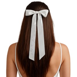 Funky Junque White Hair Bow – Embroidered Sheer Organza Bridal Bow Clip for Wedding, Bachelorette Party, Bridal Shower & Engagement Events - Bride To Be - White