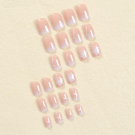 Press on Nails Short Square Fake Nails Fall Acrylic False Nails with Maple Leaf Designs French Gradient Glue on Nails Cute Nude Stick on Nails Reusable Artificial Nails for Women Girls