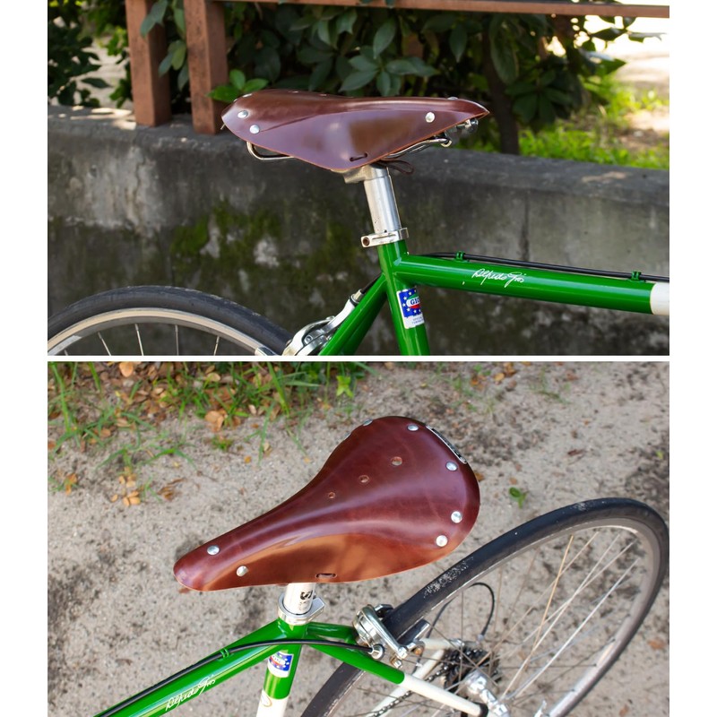 GORIX Bike Leather Saddle Seat Cowhide Studded Brown Vintage Shock
