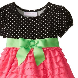 Bonnie Baby Baby Girls Eyelash Ruffle Tier Skirt Party Dress, Fuchsia/Black/White Polka Dot, 12 Months